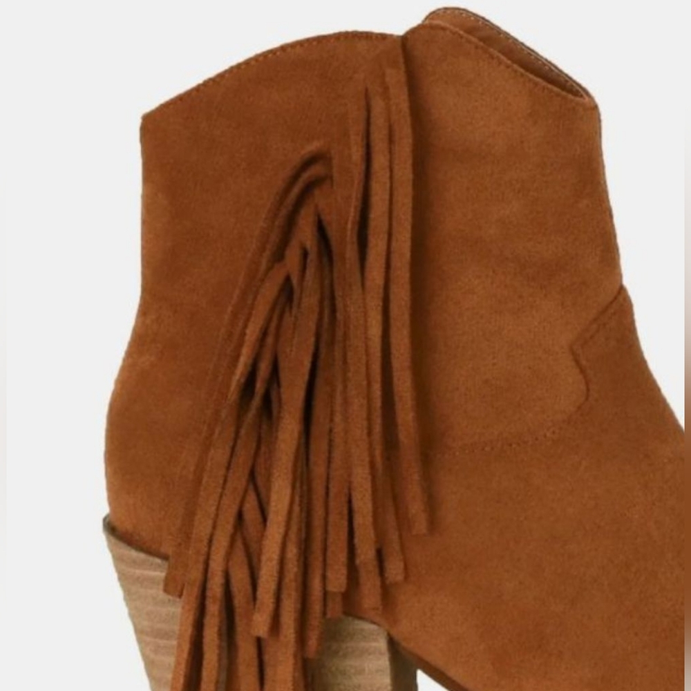 Tan Fringe Suede Ankle Boots - Picture 2 of 3